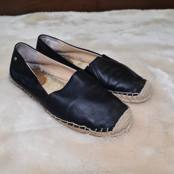Sam Edelman Lynn Black Leather Espadrille Flats Size 8.5 Slip On Boho Shoes - Picture 2 of 14